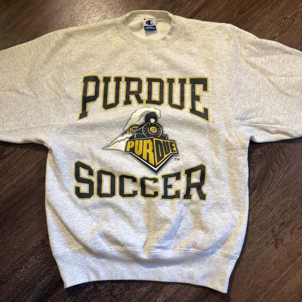 80s Champion Purdue Soccer Sweatshirt Gray Vintage College Crewneck Size L